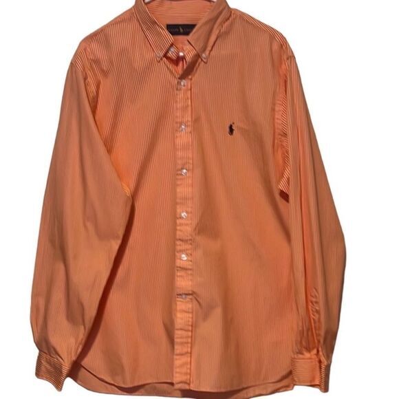 Ralph Lauren‎ shirt Large orange white stripe 100% cotton button front logo'd - Picture 1 of 7